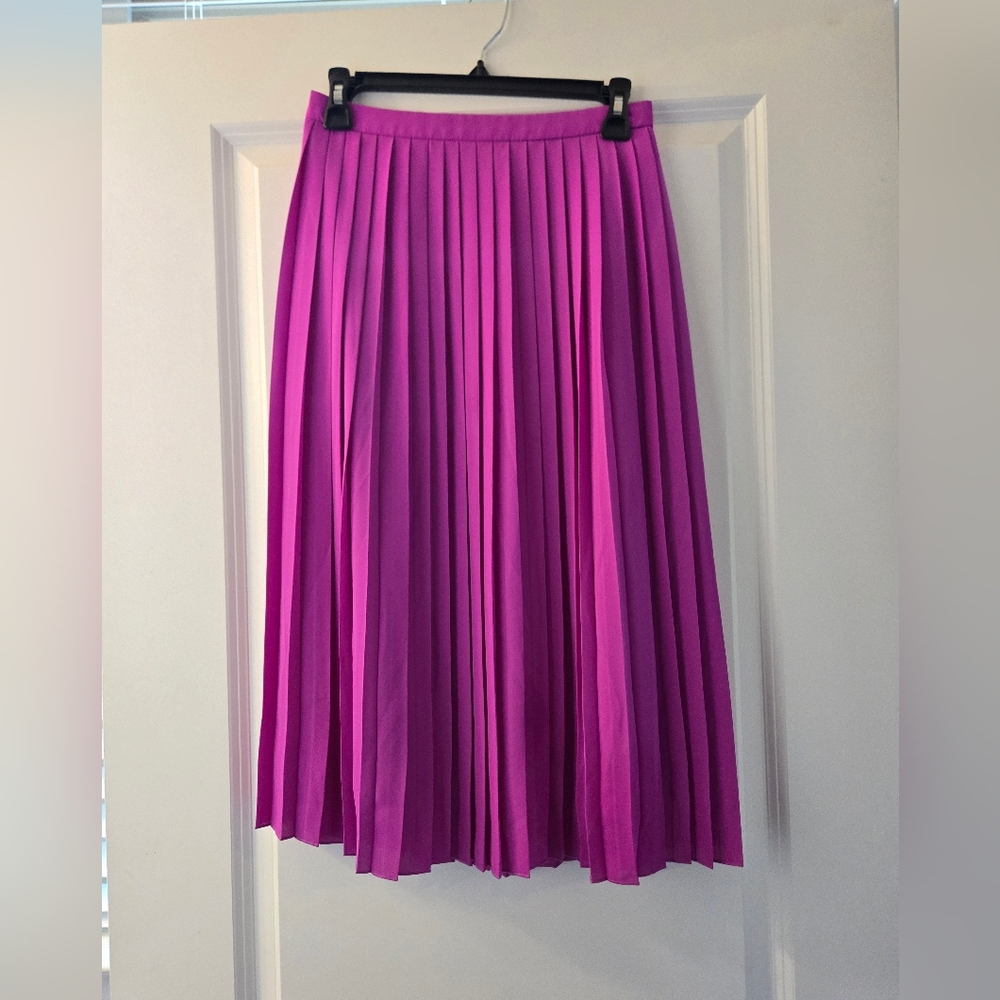 J. Crew Factory Pink Pleated Midi Skirt Sz 0